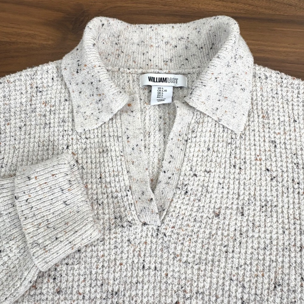 William Rast Womens Tan Oatmeal Pullover Sweater Collar V Neck Long Slv Large